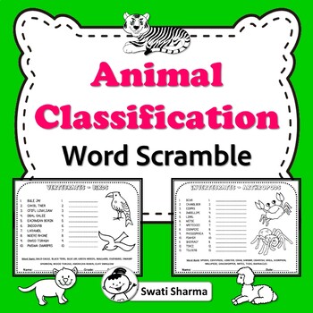 Animal Classification Word Scramble Worksheets