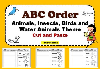ABC Order Animals, Insects, Birds and Water Animals Theme Cut and Paste