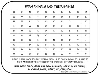 FREE WORD SEARCH- FARM ANIMALS AND THEIR BABIES
