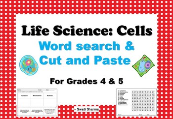 Life Science Cells, Word Search, Cut and Paste Worksheets
