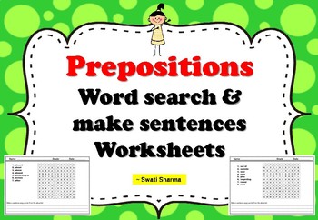 Prepositions Word Search Worksheets