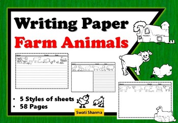 Writing Paper Farm Animals with borders, lines and picture box