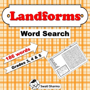 Landforms  Word Search for Grades 3, 4 and 5