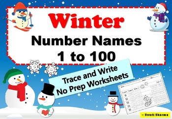 Winter Number Names 1 to 100 Trace and Write Handwriting