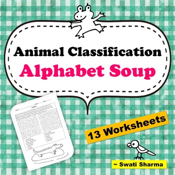Animal Classification Alphabet Soup WordSearch Worksheets