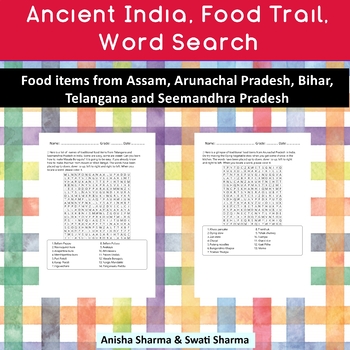 Ancient India, Food, Word Search, Book 1
